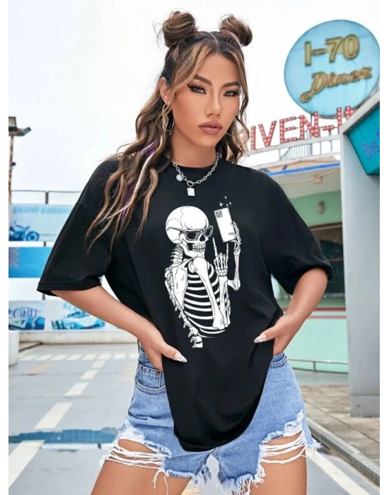 Baskılı Kadın T-shirt - Siyah