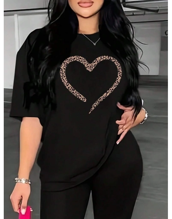 Baskılı Kadın T-shirt - Siyah