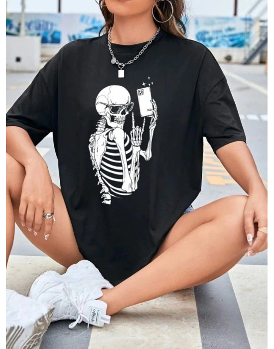 Baskılı Kadın T-shirt - Siyah