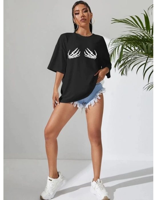 Baskılı Kadın T-shirt - Siyah