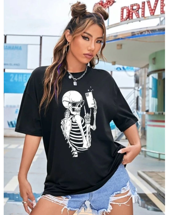 Baskılı Kadın T-shirt - Siyah