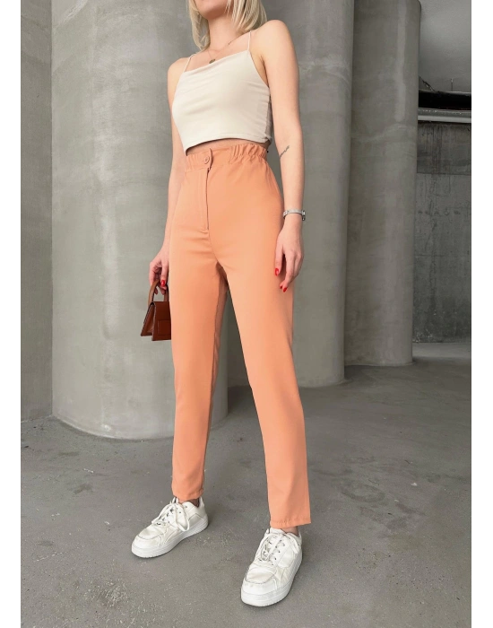 Beli lastikli karamel pantolon