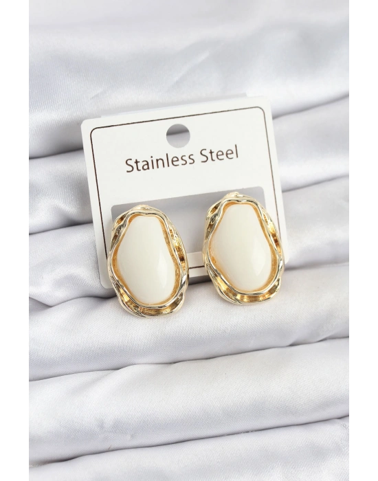 Beyaz Damla Model Pirinç Vintage Kadın Küpe