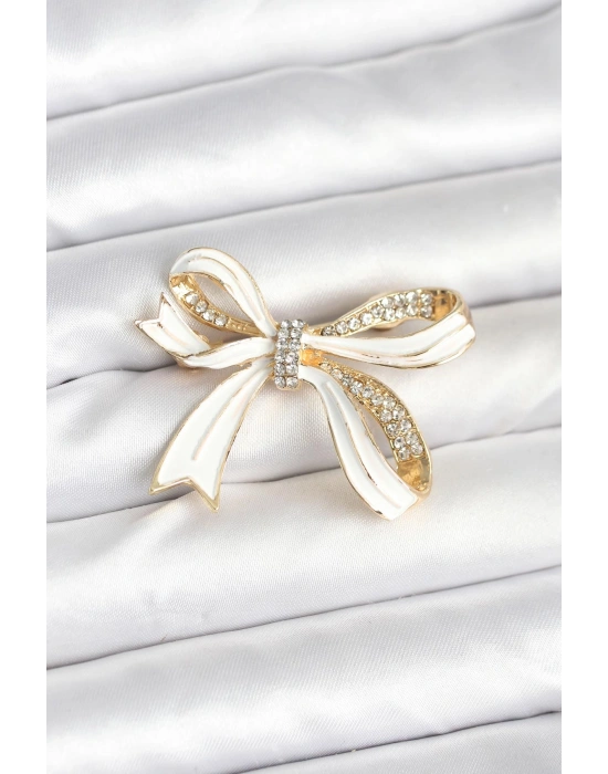 Beyaz Renk Fiyonk Model Broş