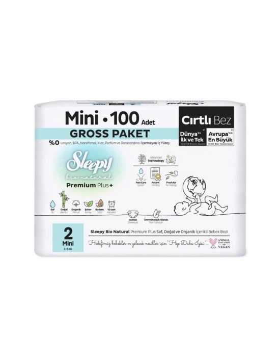 Bio Natural Bebek Bezi Gross Paket 2 Beden 3-6 Kg 100 Adet