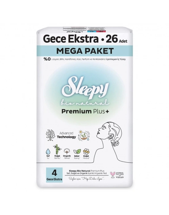 Bio Natural Premium Plus Mega Ekstra Gece Ped 26 Adet