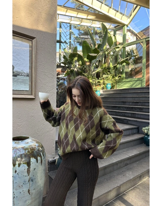 BİSİKLET YAKA BAKLAVA DESEN TRIKO KAZAK