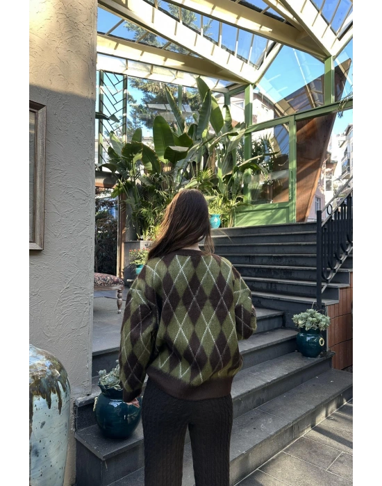 BİSİKLET YAKA BAKLAVA DESEN TRIKO KAZAK