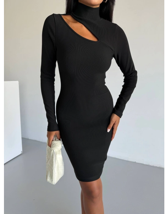 Boğazlı gögüs dekolteli elbise siyah f2333