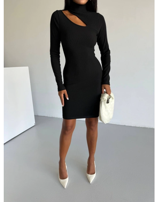 Boğazlı gögüs dekolteli elbise siyah f2333