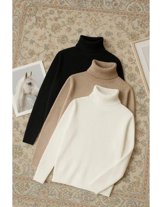 Boğazlı Kazak 3’lü Hazır Paket Mevsimlik Kurtarıcı Parça Pamuklu Balıkçı Yaka Slim fit