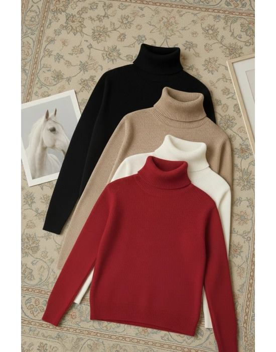 Boğazlı Kazak 4’lü Hazır Paket Mevsimlik Kurtarıcı Parça Pamuklu Balıkçı Yaka Şardonlu Slimfit