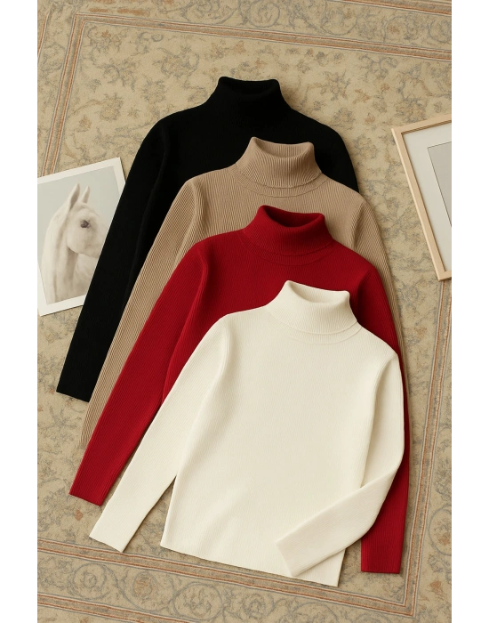 Boğazlı Kazak 4’lü Hazır Paket Mevsimlik Kurtarıcı Parça Pamuklu Balıkçı Yaka Şardonlu Slimfit