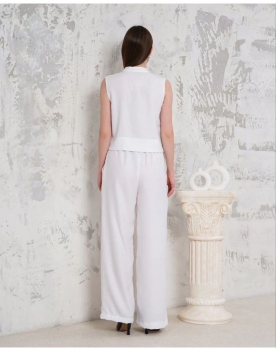 Broşlu yelek pantolon takım beyaz s255821