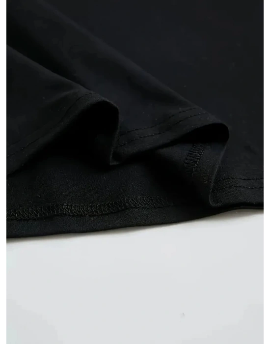 Büyük Boy Ayıcık Baskılı Bisiklet Yaka T-Shirt, İlkbahar & Yaz İçin Rahat Kısa Kollu T-Shirt, Kadın Giyim - Siyah