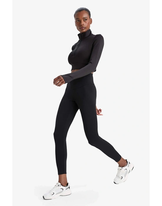 C4564 Siyah DeFactoFit Yüksek Bel Beli Saran Toparlayıcı Esnek Premium Sporcu Tayt