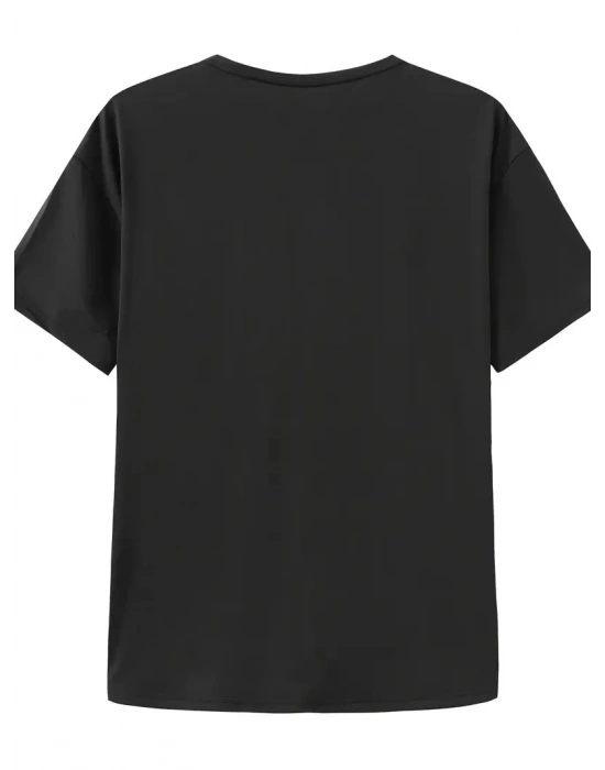Canlı Harf Baskılı Büyük Boy Oversize Kısa Kollu Tişört - Yumuşak, Nefes Alabilir, Kadınlar için Rahat Yaz ve İlkbaharın Vazgeçilmezi - Rahat Kesim, Rahat, Şık Kadın Giysileri - Siyah