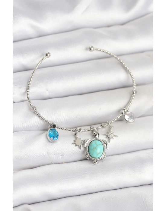 Caretta Caretta Charmlı Gümüş Renk Kadın Bileklik