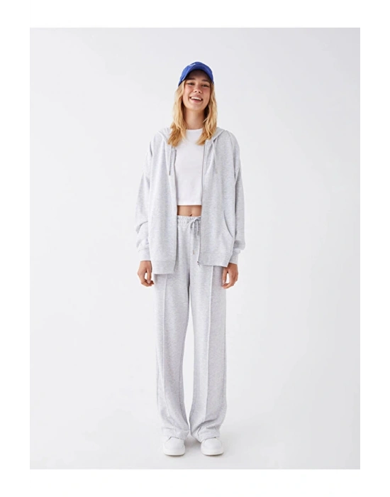 Casual Kapüşonlu Düz Uzun Kollu Oversize Kadın Fermuarlı Sweatshirt