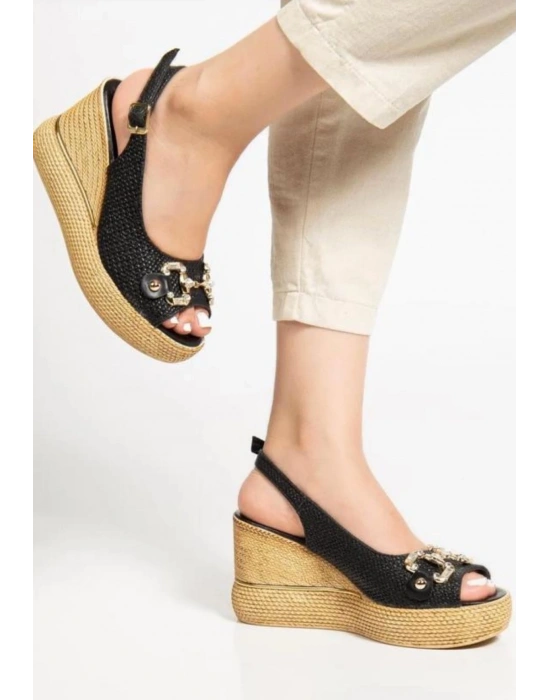 Caver Siyah Cilt Dolgu Topuk Sandalet