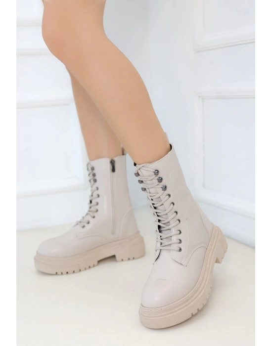 Caxa Bej Cilt Bağcıklı Bot