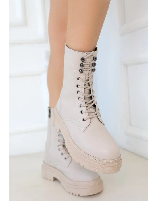 Caxa Bej Cilt Bağcıklı Bot