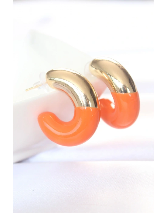 CCB Turuncu Gold Çift Renk Küpe