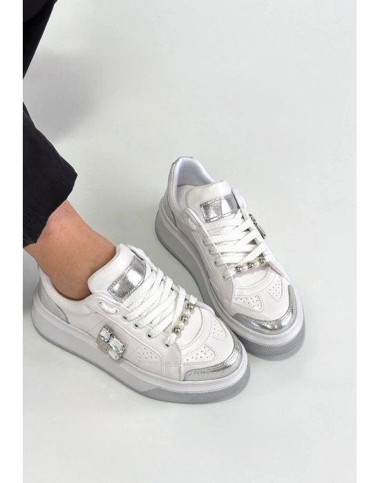 Ceans Beyaz Cilt Bağcıklı Spor Ayakkabı