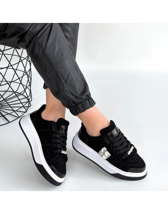 Ceans Siyah Süet Bağcıklı Spor Ayakkabı