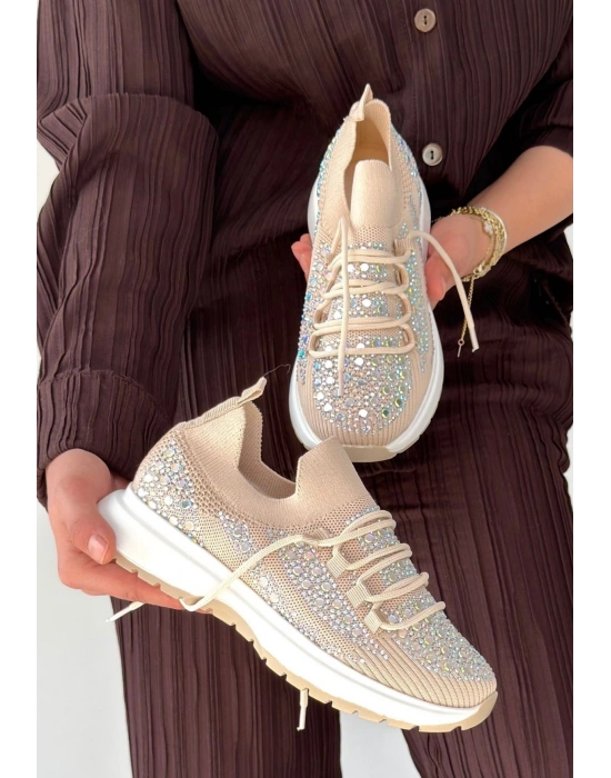 Ceas Bej Triko Bağcıklı Spor Ayakkabı