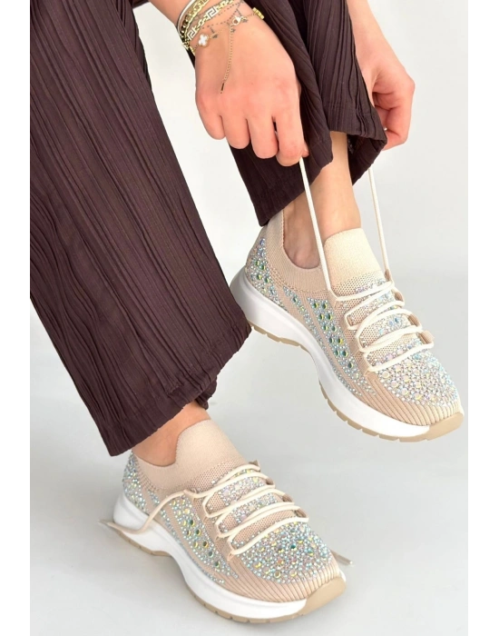 Ceas Bej Triko Bağcıklı Spor Ayakkabı