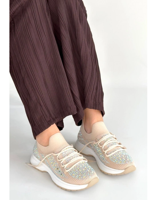 Ceas Bej Triko Bağcıklı Spor Ayakkabı