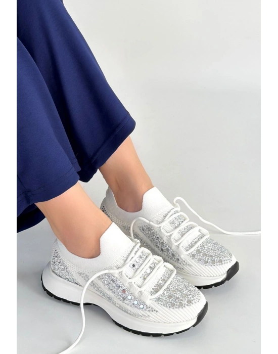 Ceas Beyaz Triko Bağcıklı Spor Ayakkabı