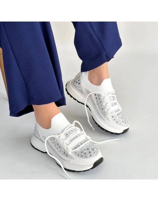 Ceas Beyaz Triko Bağcıklı Spor Ayakkabı