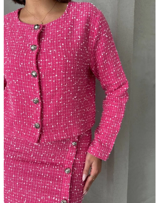 Ceketli etek takım chl kumaş fuşya h24443