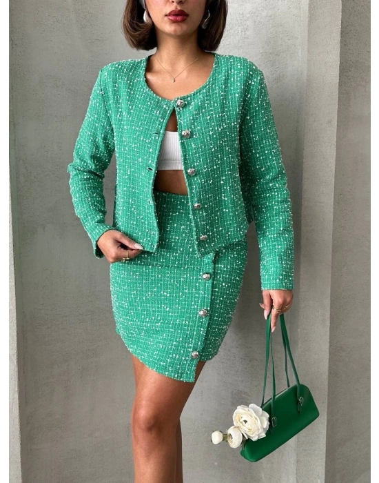 Ceketli etek takım chl kumaş yeşil h24443