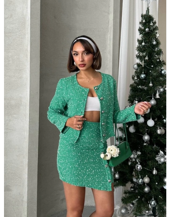 Ceketli etek takım chl kumaş yeşil h24443