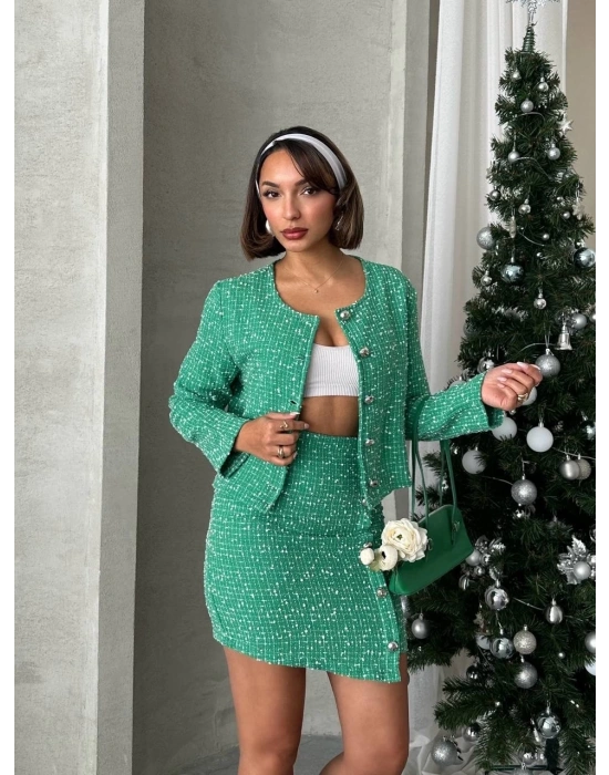 Ceketli etek takım chl kumaş yeşil h24443