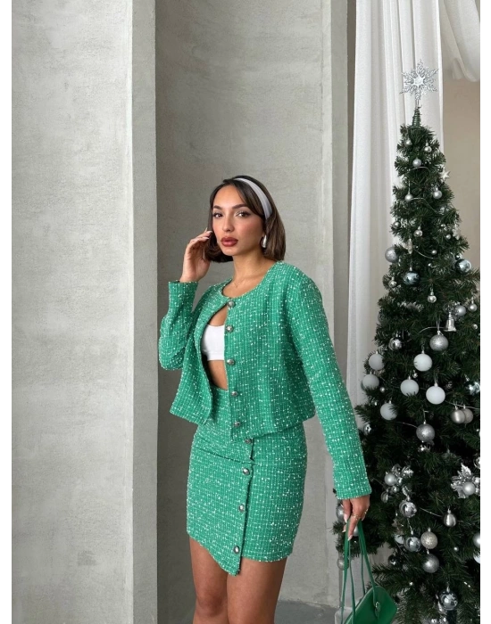 Ceketli etek takım chl kumaş yeşil h24443