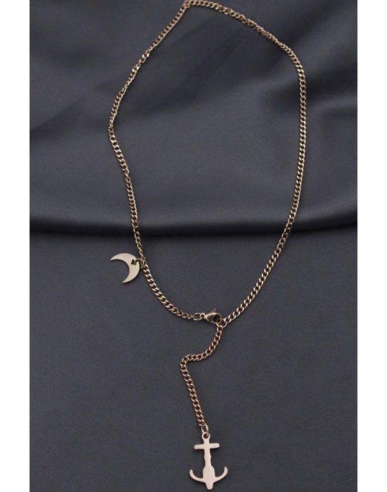 Çelik Rose Renk Çapa Tasarımlı Kadın Kolye