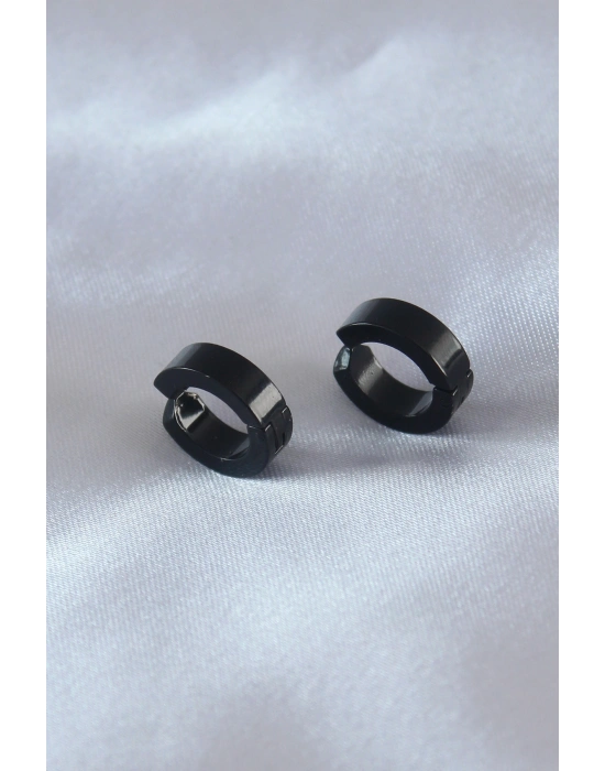 Çelik Siyah Renk Sıkıştırmalı Erkek Küpe