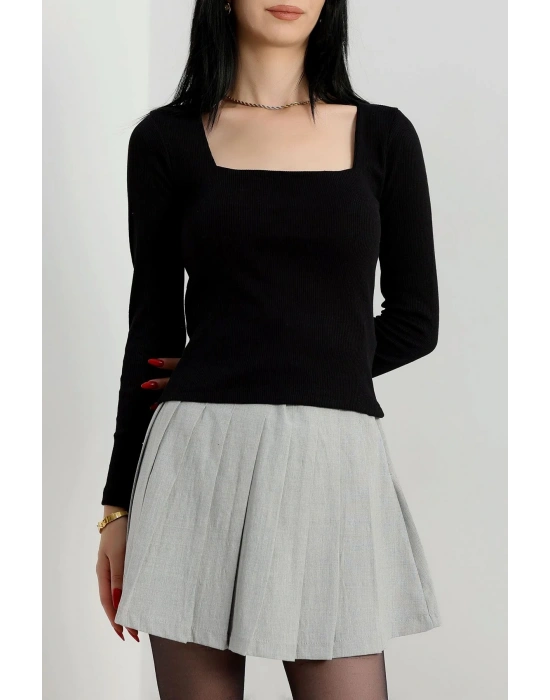 Çerçeve yaka kaşkorse bluz siyah