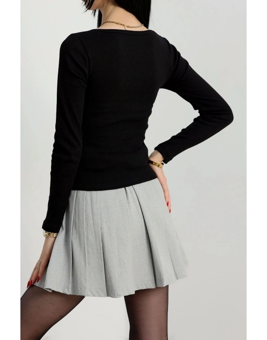 Çerçeve yaka kaşkorse bluz siyah