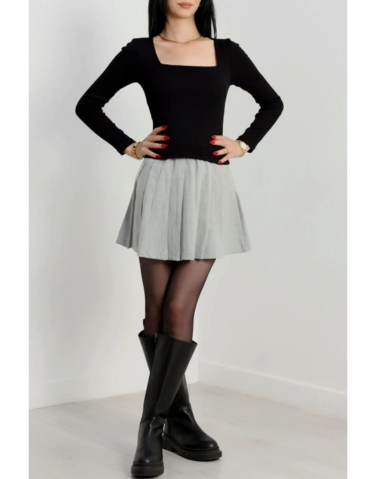 Çerçeve yaka kaşkorse bluz siyah