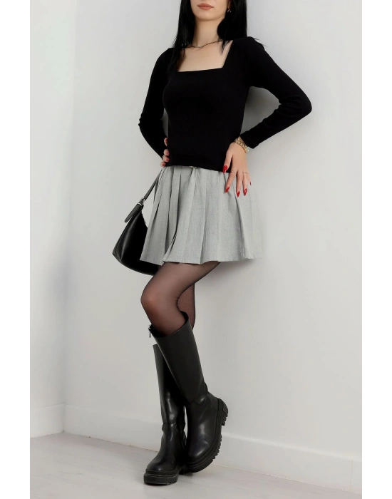 Çerçeve yaka kaşkorse bluz siyah