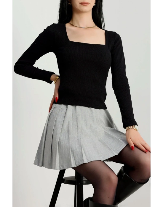 Çerçeve yaka kaşkorse bluz siyah