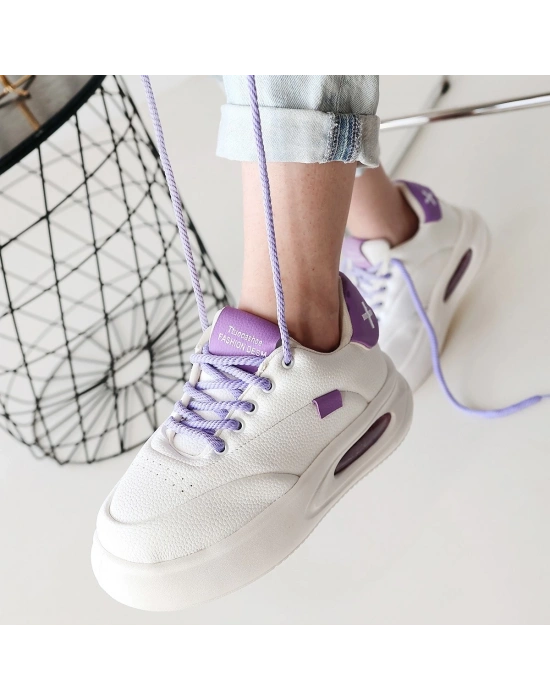Chris Beyaz Cilt Lila Detaylı Bağcıklı Spor Ayakkabı
