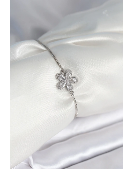 Çiçek Model Asansörlü Gümüş Renk Kadın Bileklik