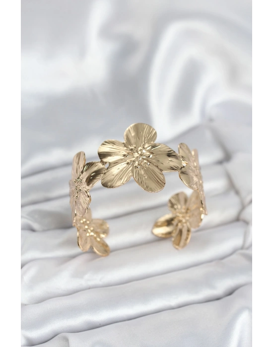 Çiçek Model Pirinç Levha Kadın Bileklik