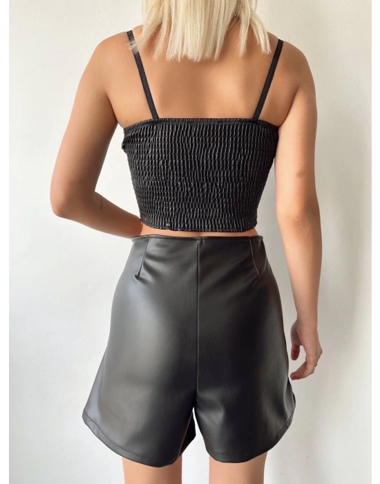 Çift fermuarlı deri şort h24394